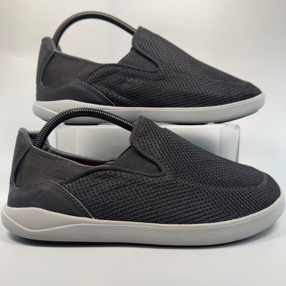 Olukai Nohea Pae Mens 8.5 8 1/2 Casual Sneakers Slip On Black Gray Comfort Shoes